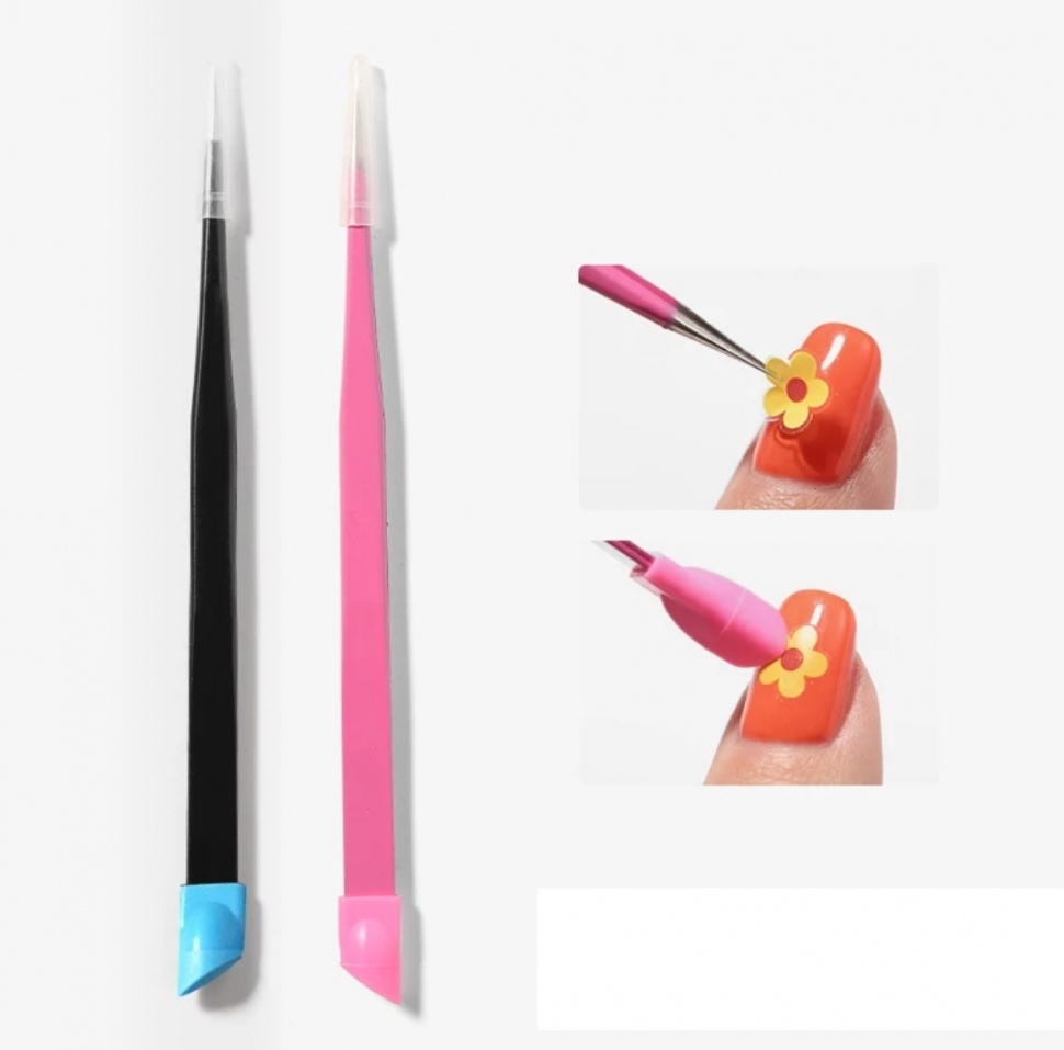 Пинцет для дизайна ногтей из нержавеющей стали розовый 