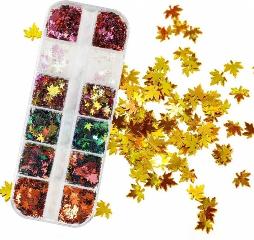 Nailart Set Herbst mit Ahornblättern in verschiedenen irisierenden Farben