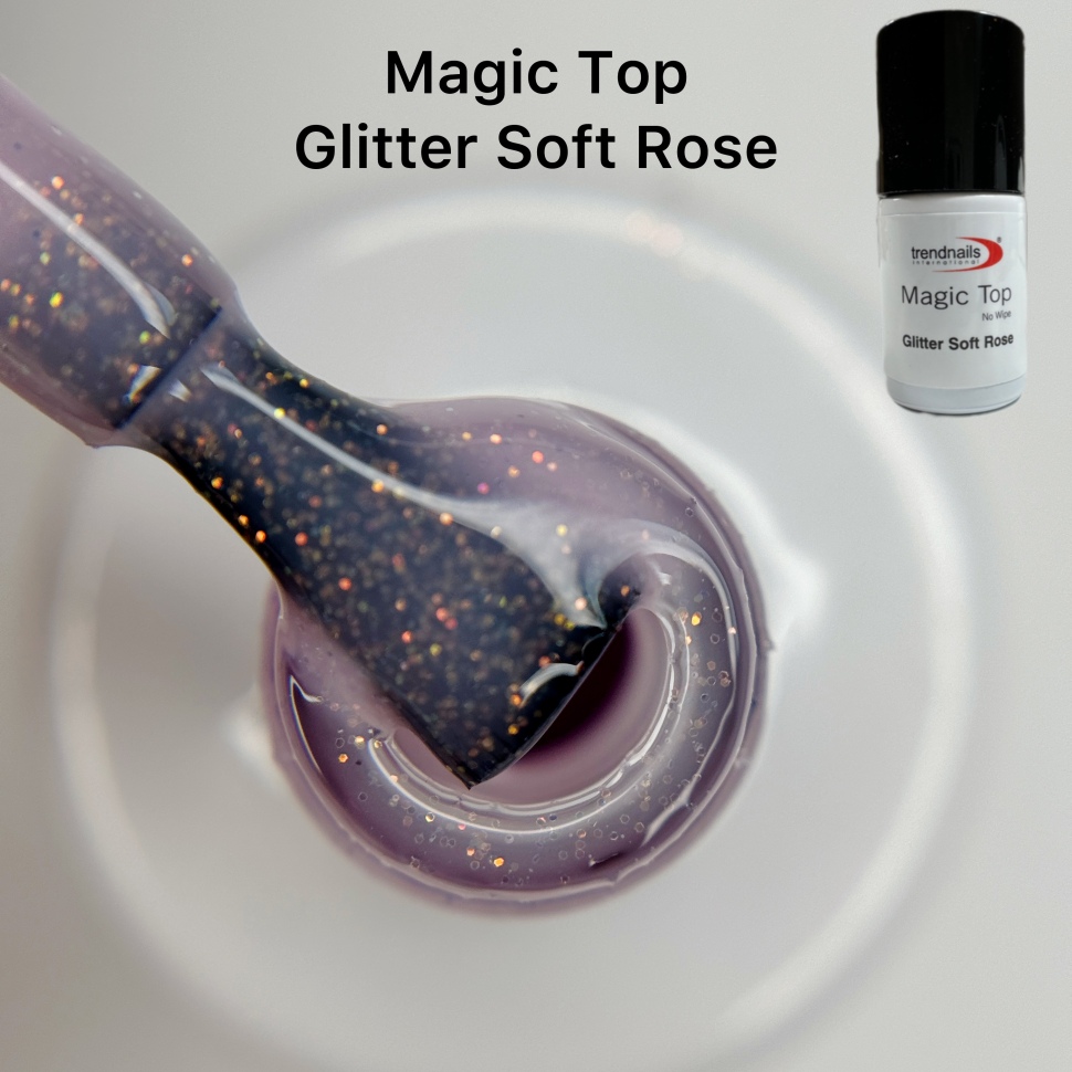 Magic Top No Wipe Versiegler Glitter Soft Rose (Glanzgel ohne Schwitzschicht) 10ml von Trendnails