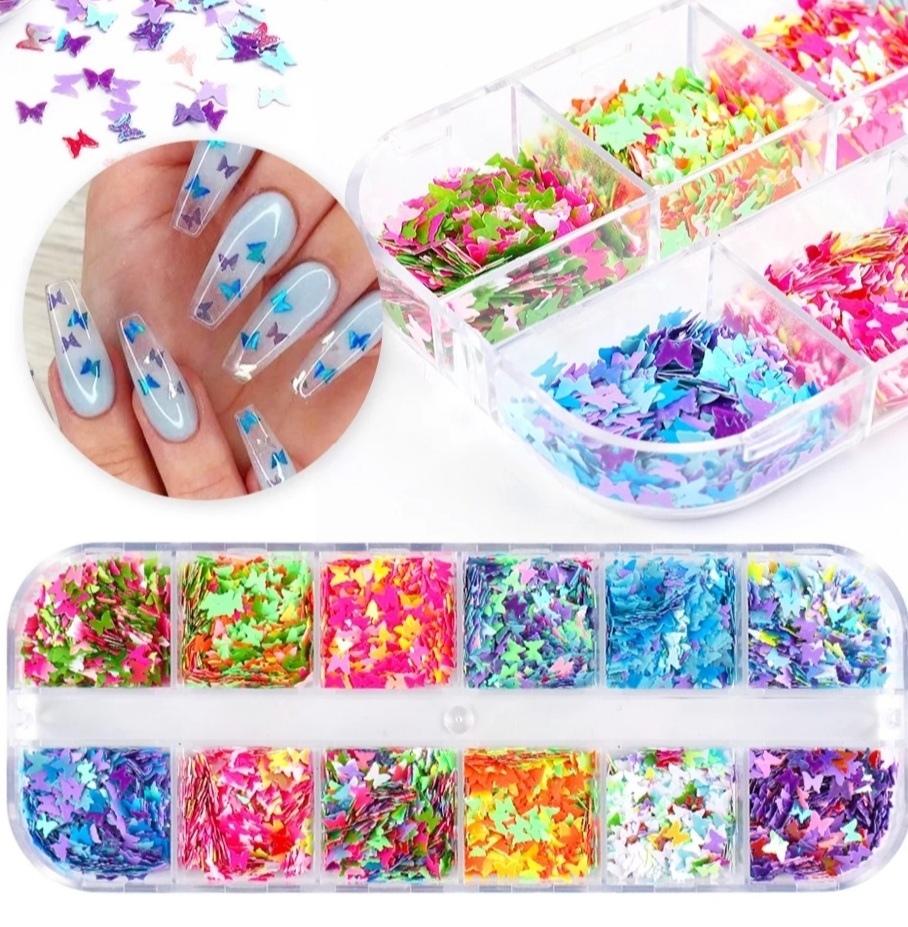 Набор для дизайна  ногтей с бабочками разноцветный